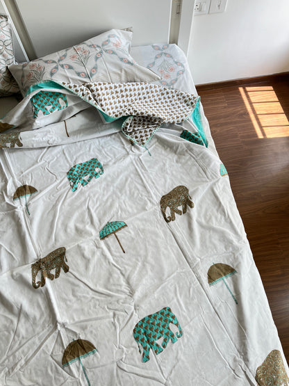 Green Elephant Premium Handblock Double Dohar (90”*108”)