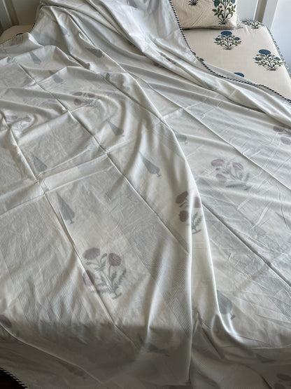 Teal Leaf 3D Mulmul Double Bed Dohar (90”*108”)