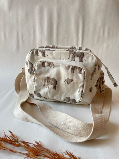Elephant Cotton Canvas Multi-pocket Crossbody Sling – Travel Light, Stay Stylish