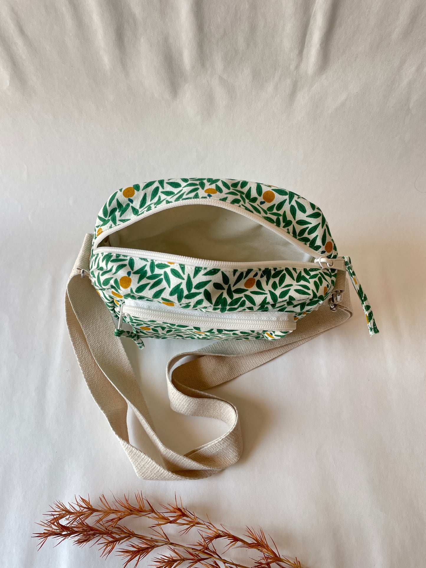 Green Leaf Cotton Canvas Multi-pocket Crossbody Sling – Travel Light, Stay Stylish