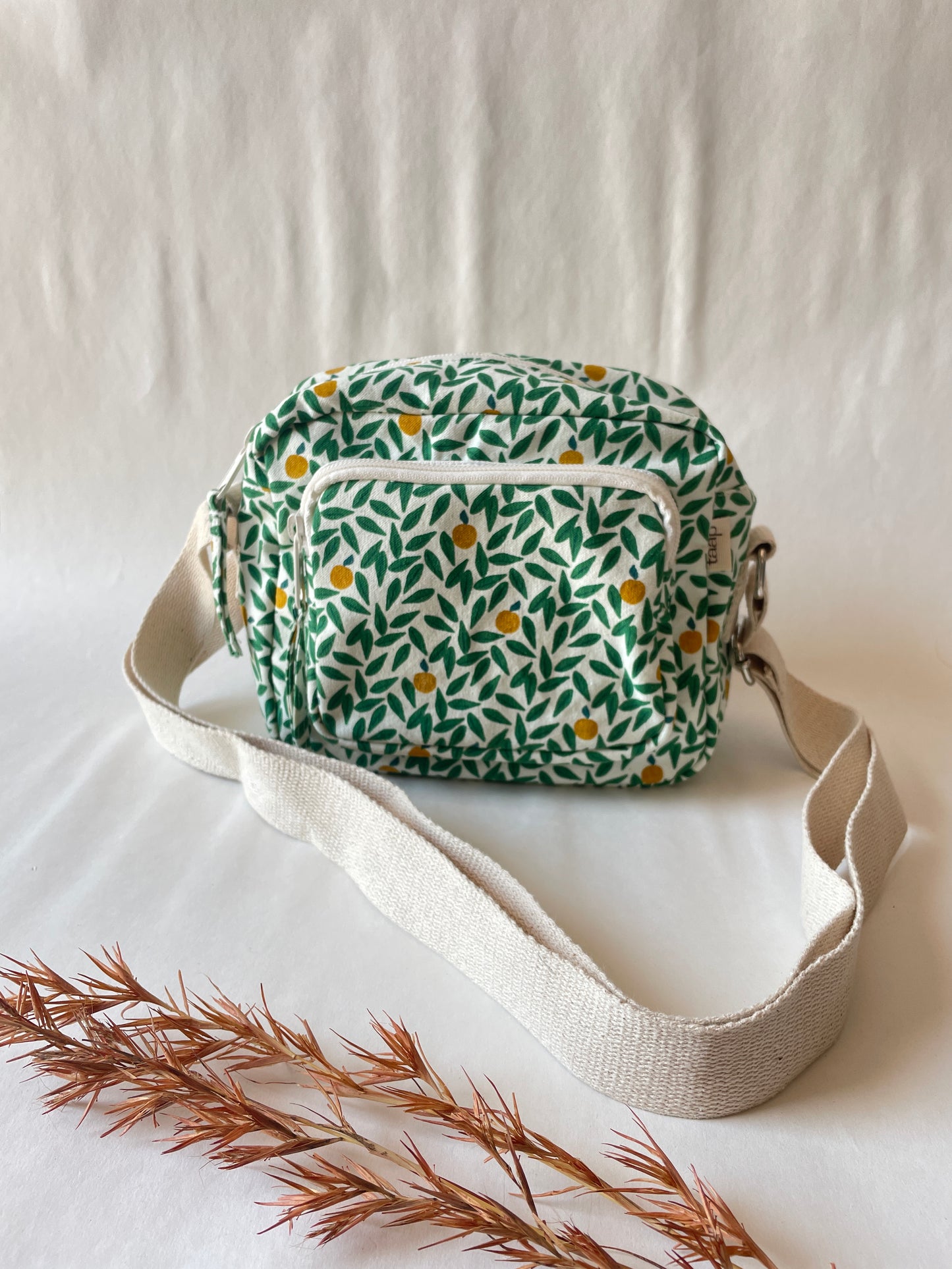 Green Leaf Cotton Canvas Multi-pocket Crossbody Sling – Travel Light, Stay Stylish