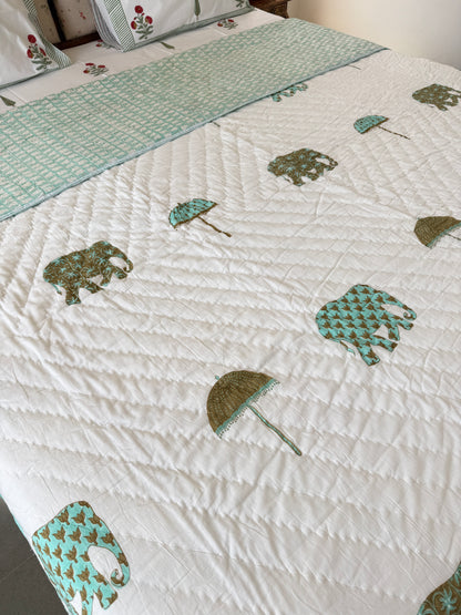 Multicolour Elephant Double Bed Quilt