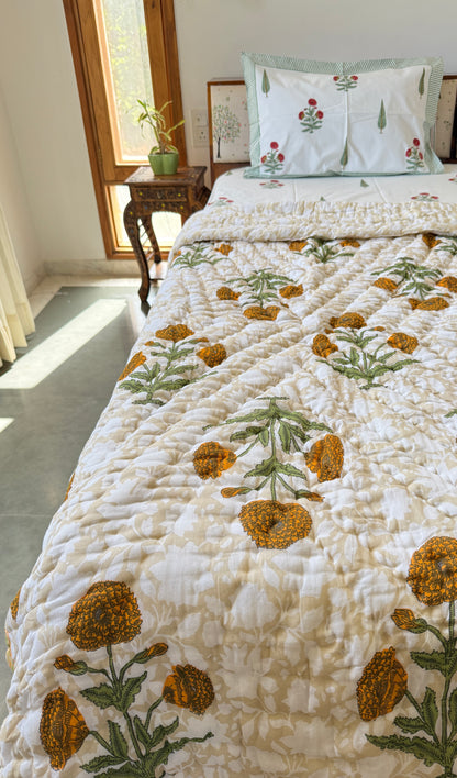 Sanganeri Print Single Bed Quilt (60”*90”)