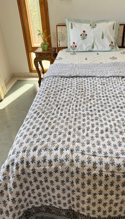 Sanganeri Print Single Bed Quilt (60”*90”)