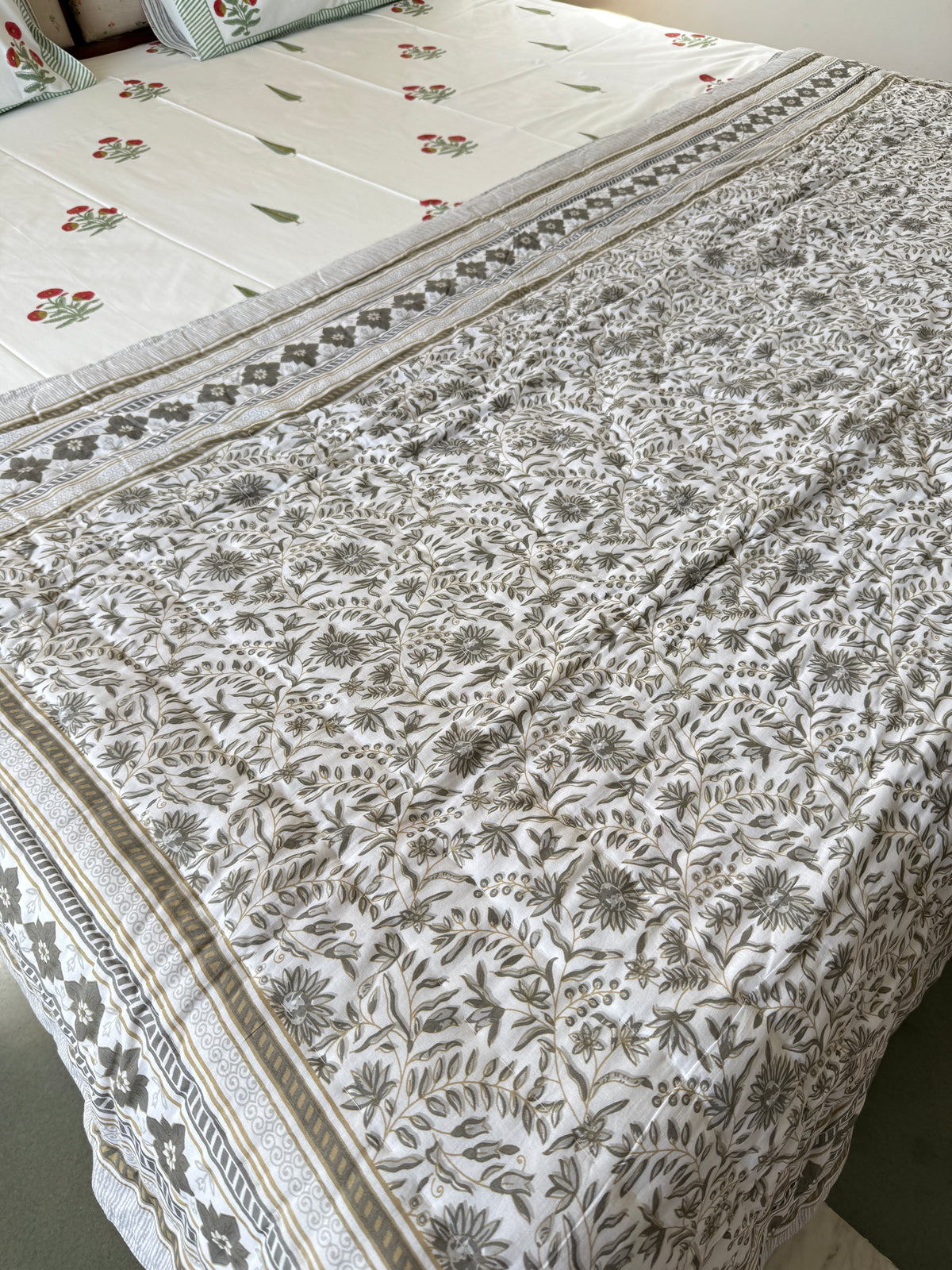 Sanganeri Print Single Bed Quilt (60”*90”)