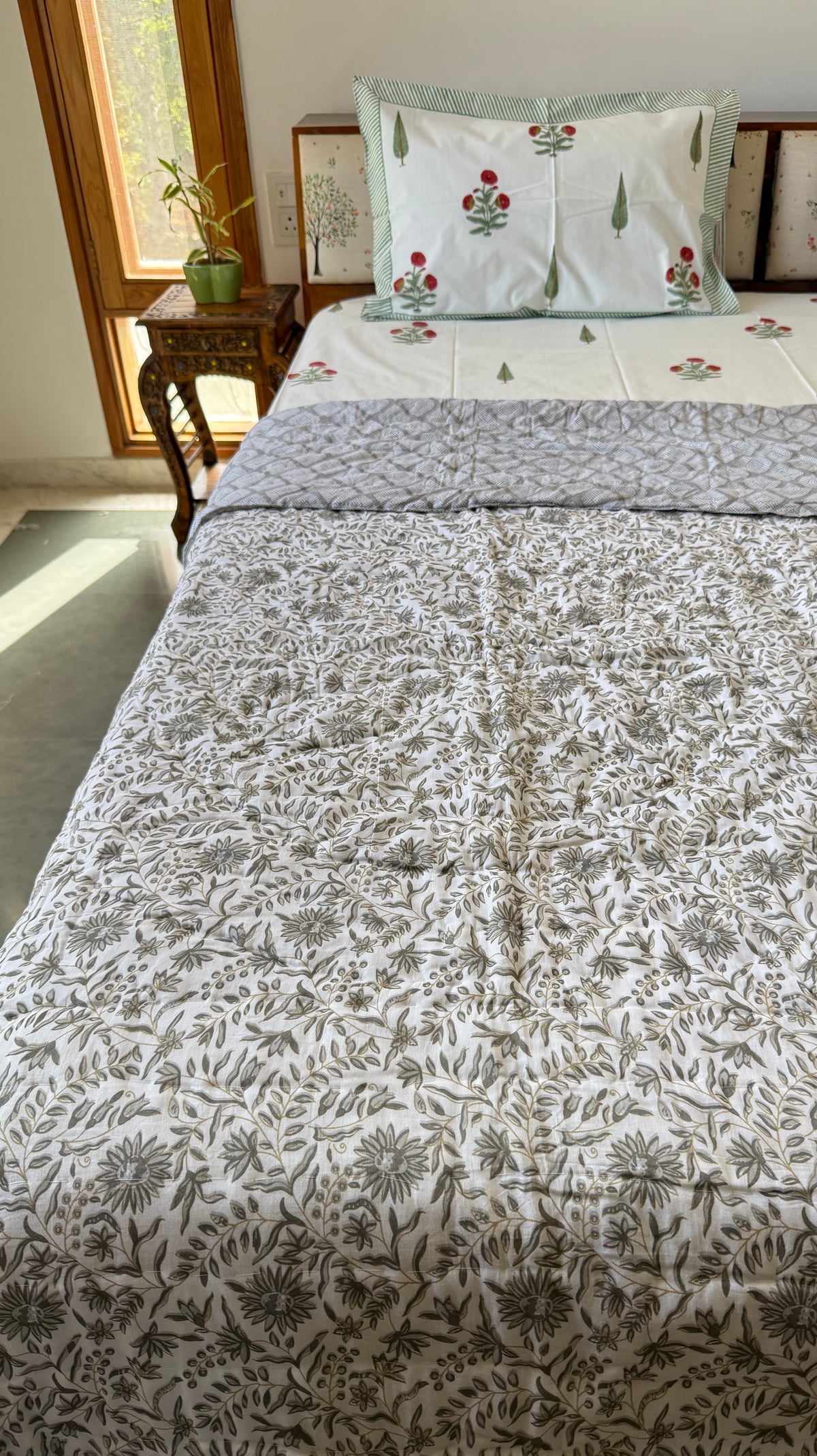 Sanganeri Print Single Bed Quilt (60”*90”)
