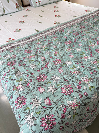 Sanganeri Print Single Bed Quilt (60”*90”)