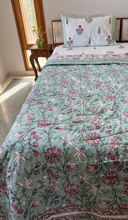 Sanganeri Print Single Bed Quilt (60”*90”)