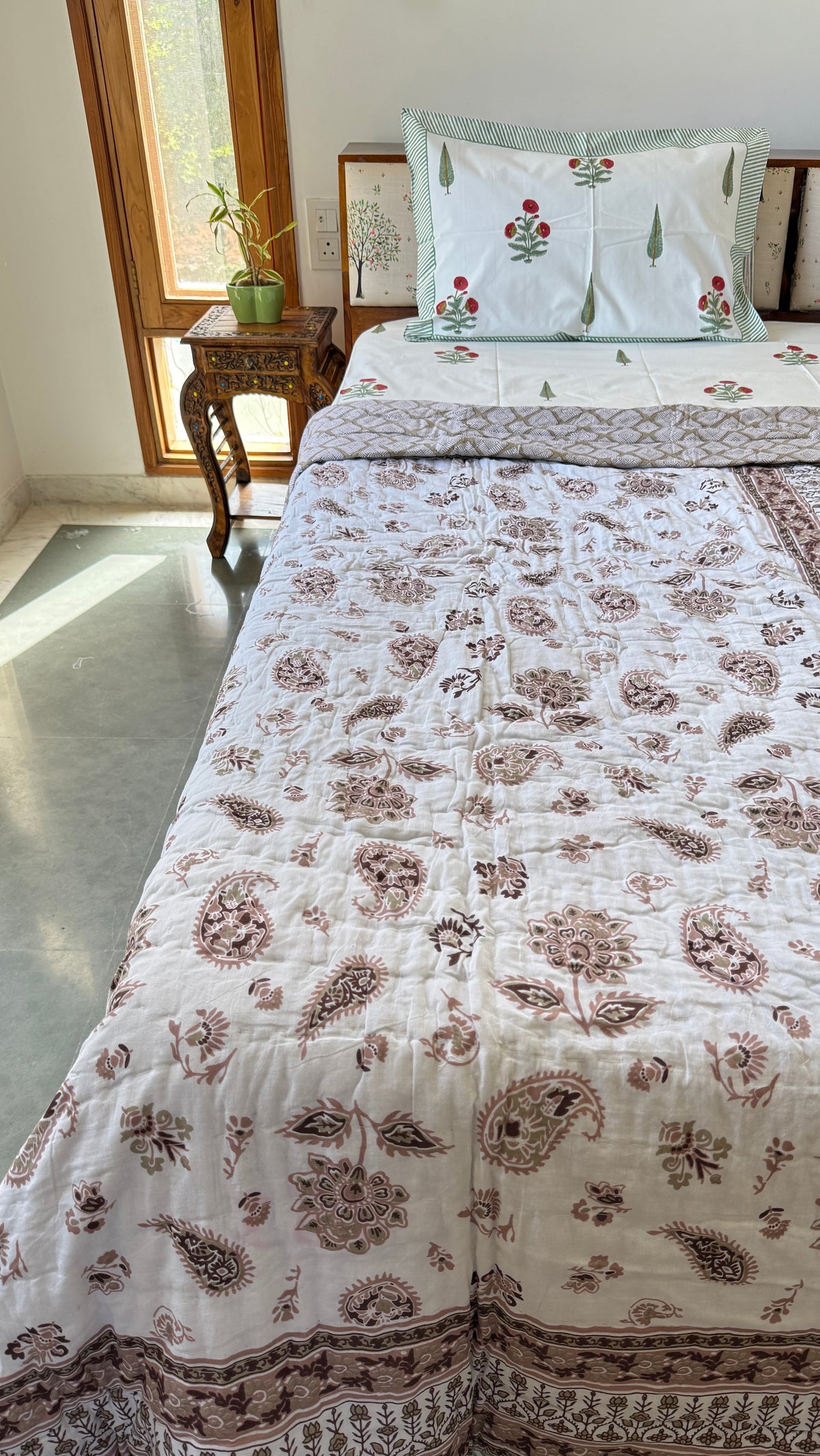 Sanganeri Print Single Bed Quilt (60”*90”)