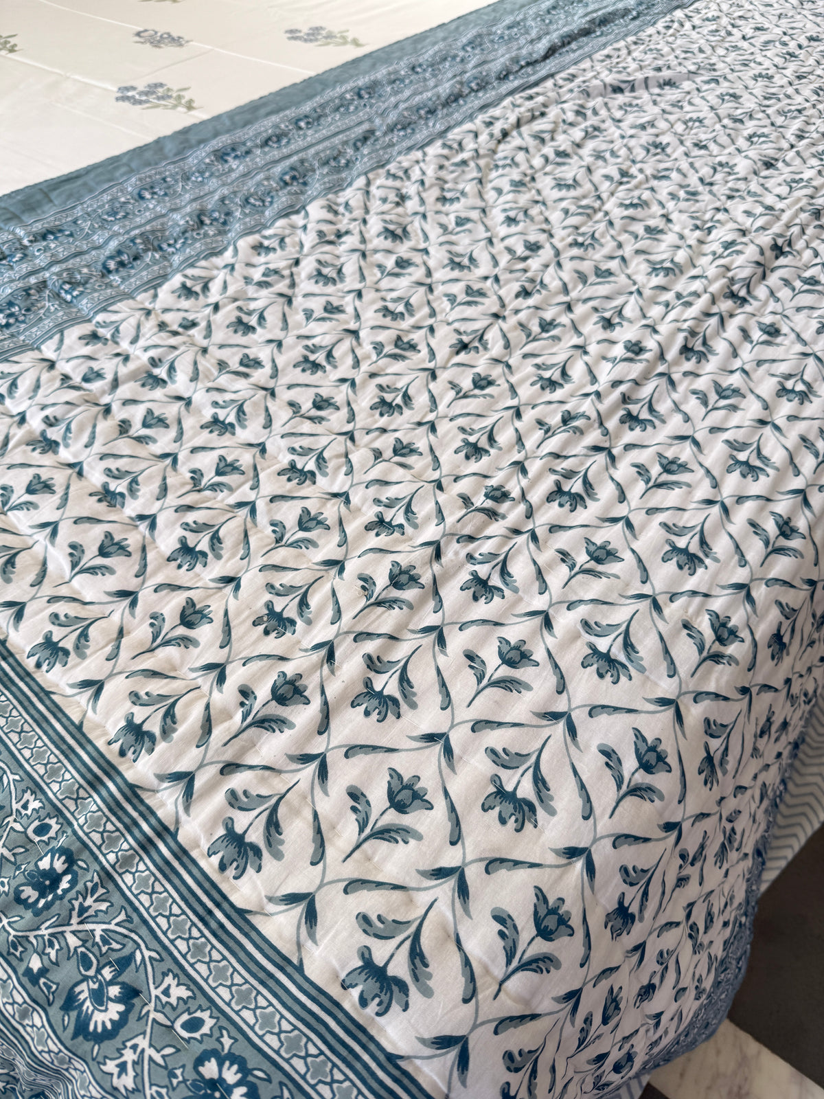 Sanganeri Print Single Bed Quilt (60”*90”)
