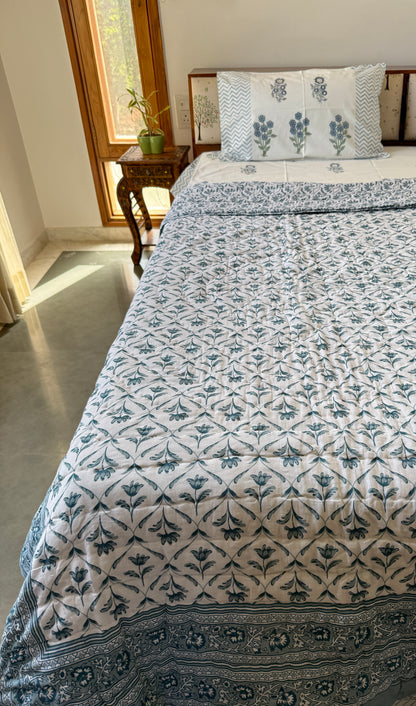 Sanganeri Print Single Bed Quilt (60”*90”)
