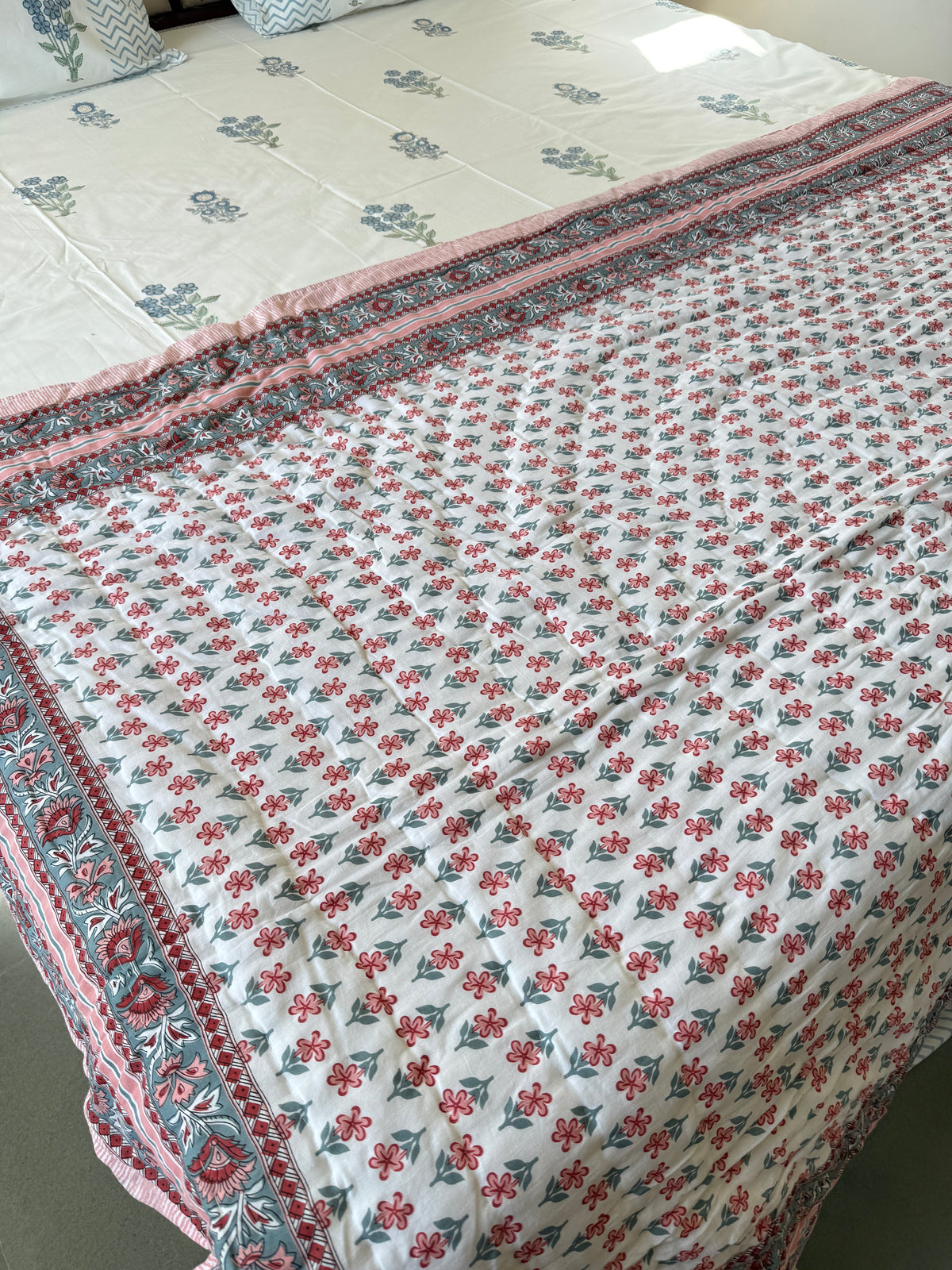 Sanganeri Print Single Bed Quilt (60”*90”)