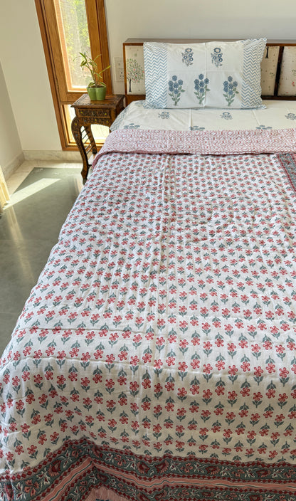 Sanganeri Print Single Bed Quilt (60”*90”)