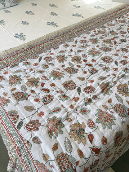 Sanganeri Print Single Bed Quilt (60”*90”)