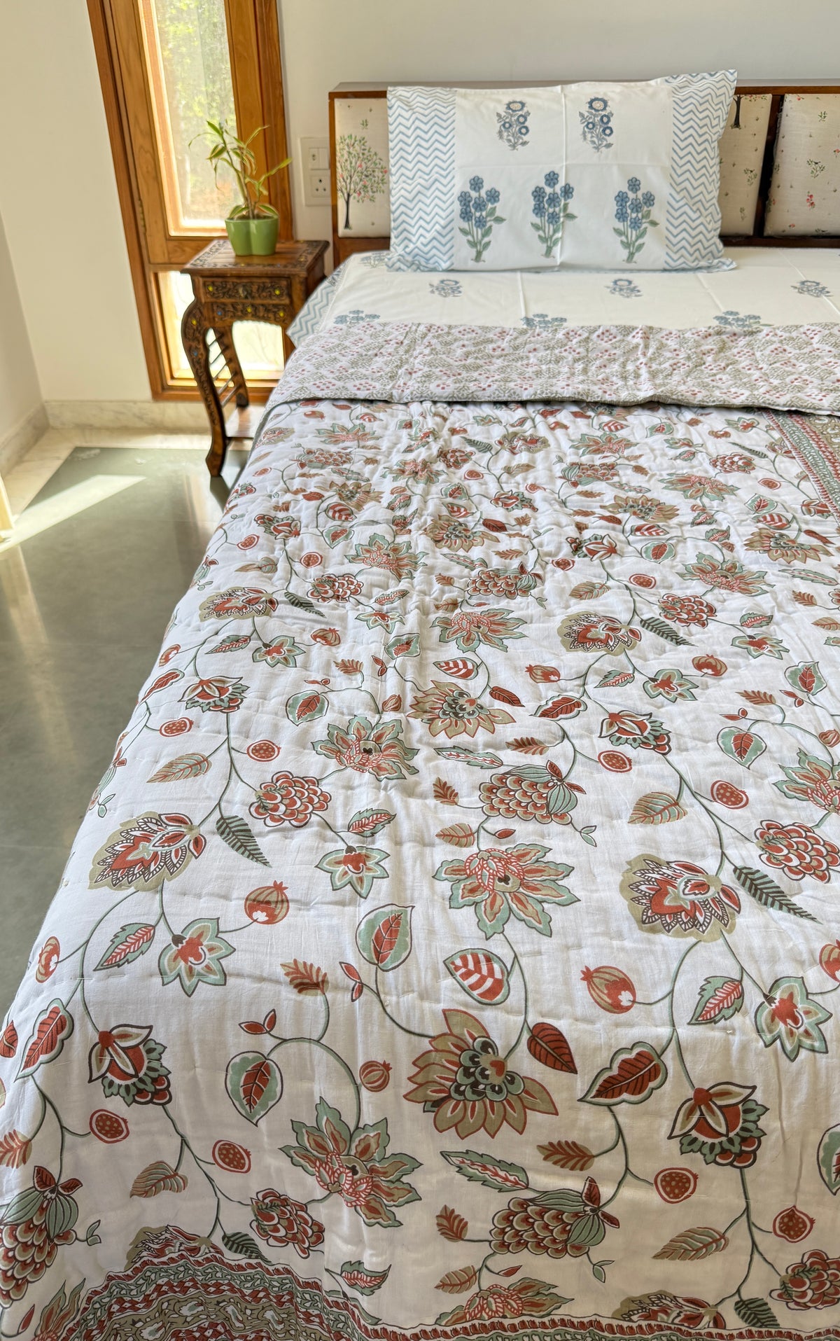 Sanganeri Print Single Bed Quilt (60”*90”)
