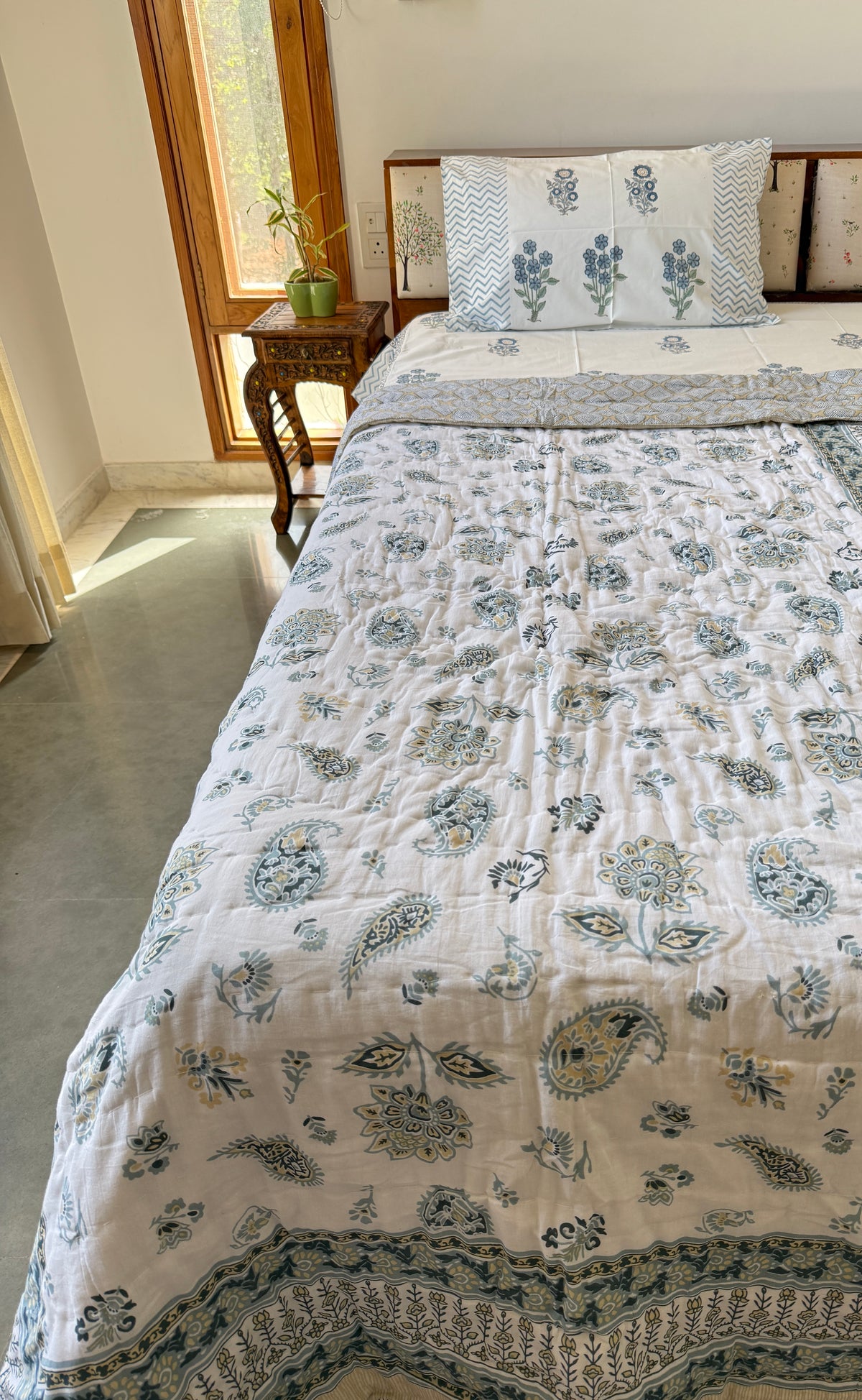 Sanganeri Print Single Bed Quilt (60”*90”)