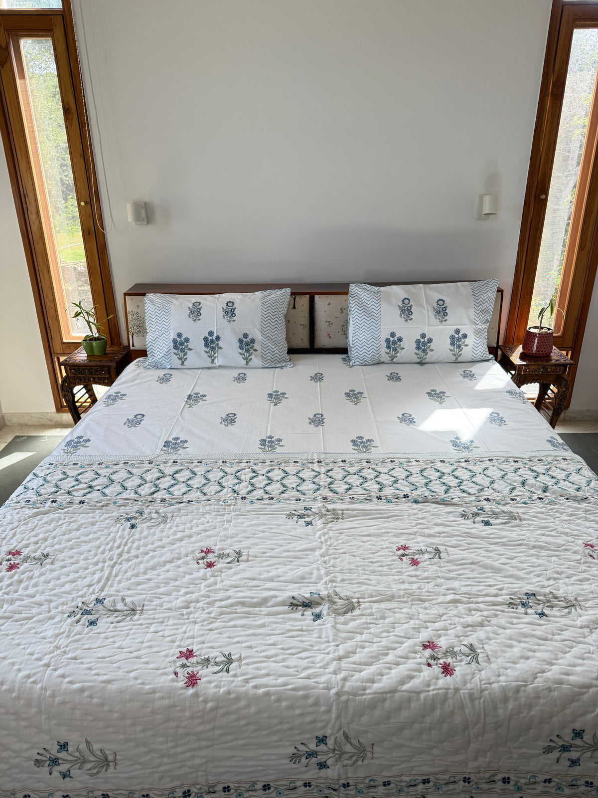 Mughal Print Handblock Single Bed Quilt (60”*90”)