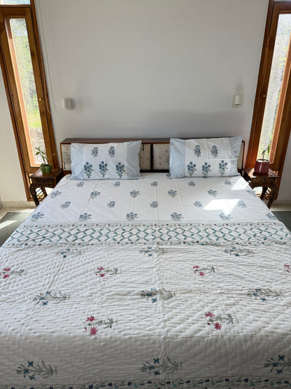 Mughal Print Handblock Single Bed Quilt (60”*90”)