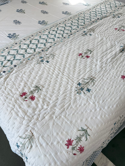 Mughal Print Handblock Single Bed Quilt (60”*90”)