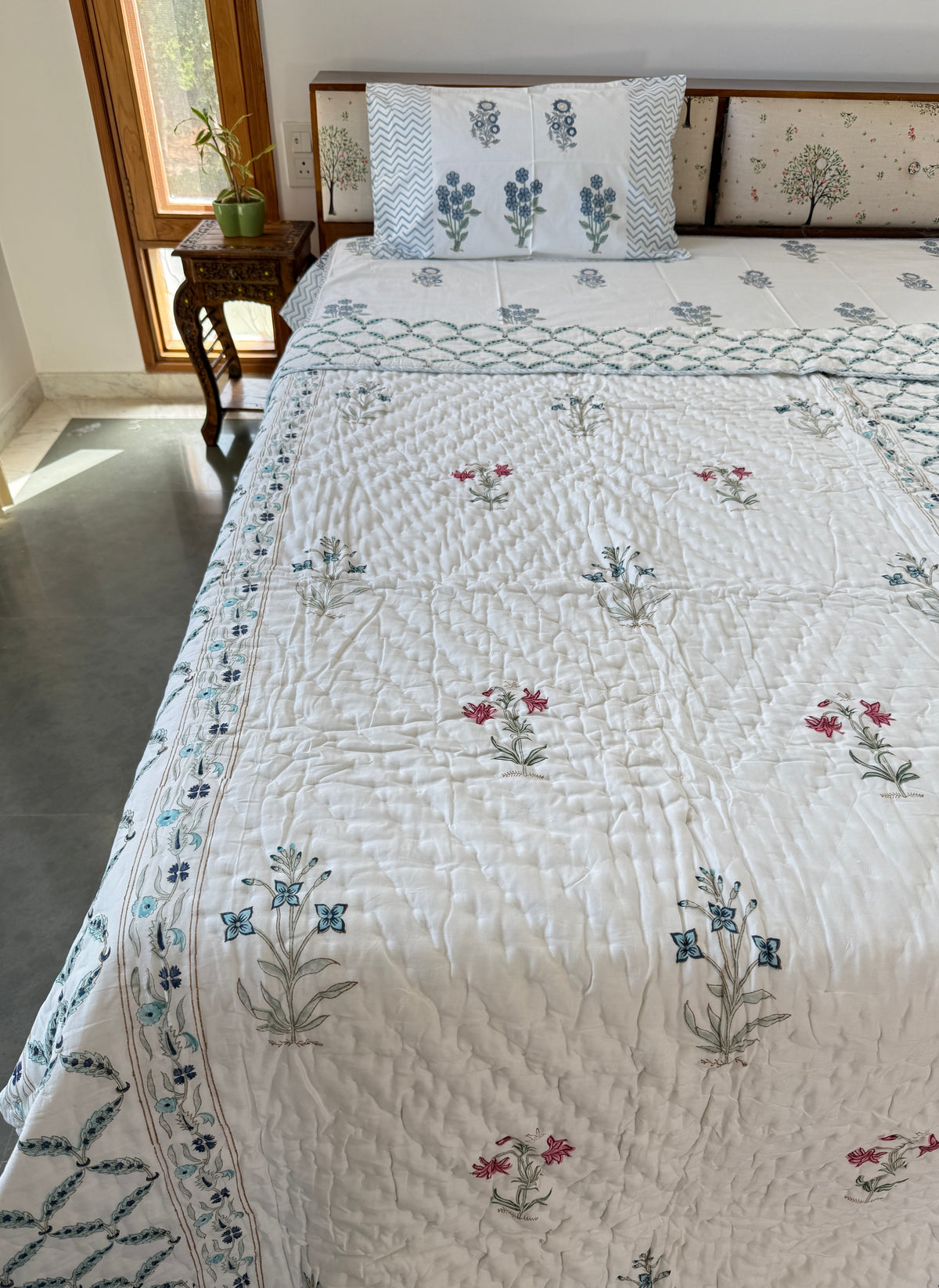 Mughal Print Handblock Single Bed Quilt (60”*90”)