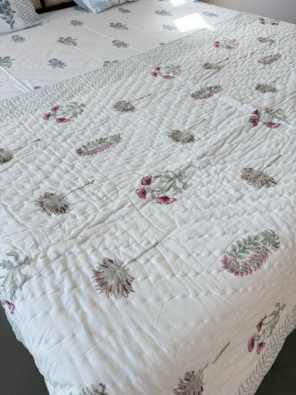 Rossy Handblock Single Bed Quilt (60”*90”)