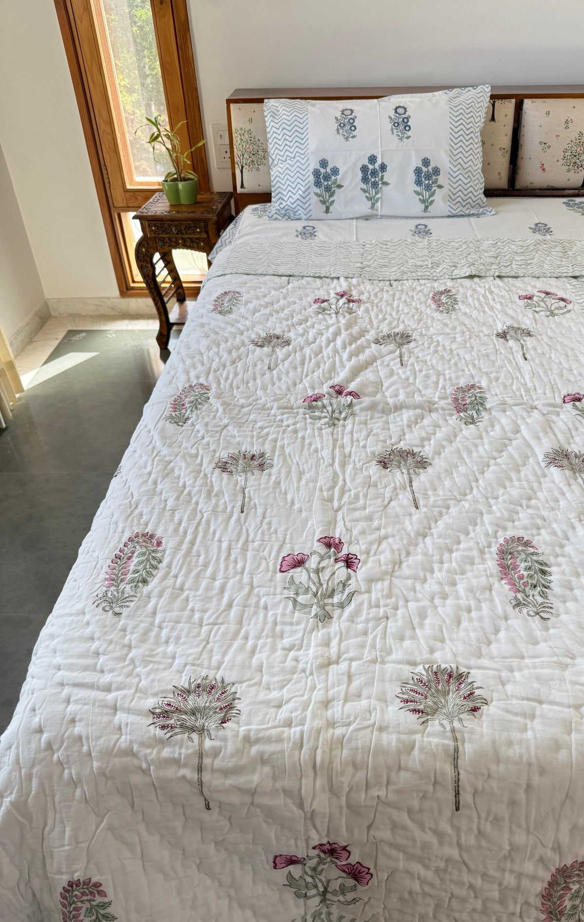 Rossy Handblock Single Bed Quilt (60”*90”)