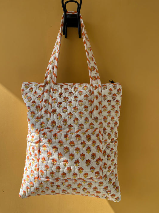 The Fern Vertical Cotton Quilted Tote Bag