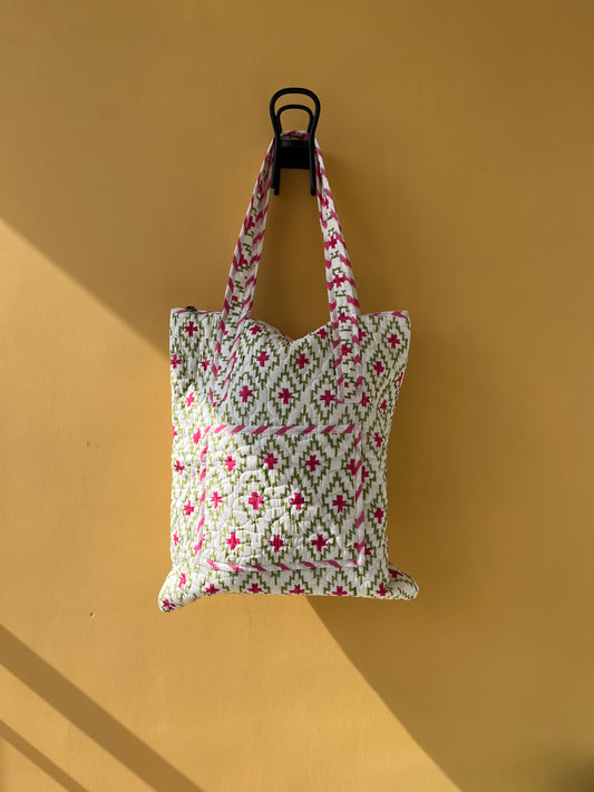 Linea Vertical Cotton Quilted Tote Bag