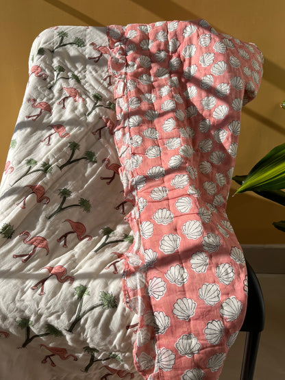 Majestic Swans Handblock Comfortable Quilt (40”*40”)