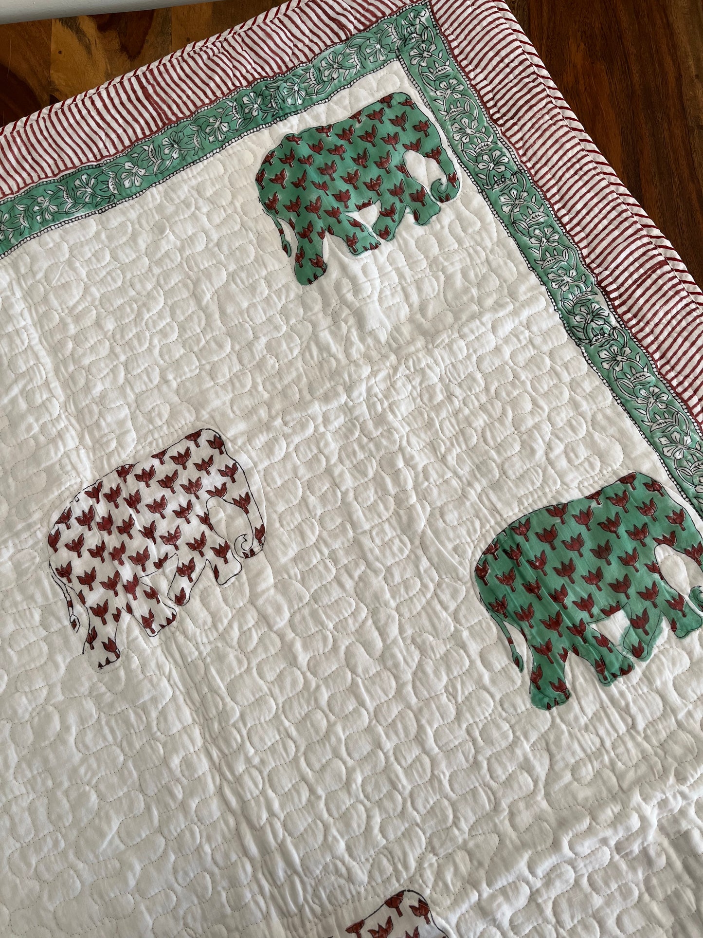 Elephant Handblock Comfortable Baby Quilt (40”*60”)