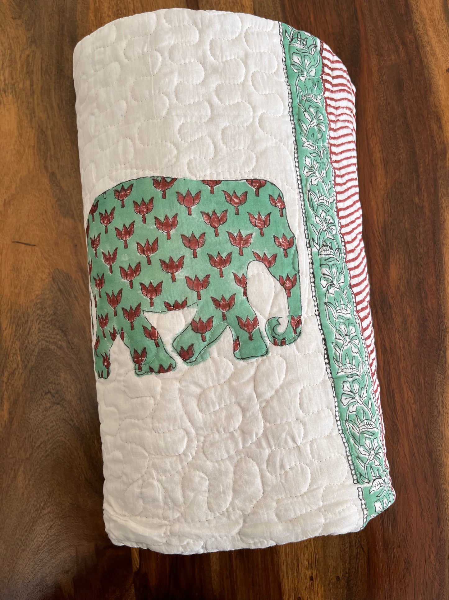 Elephant Handblock Comfortable Baby Quilt (40”*60”)