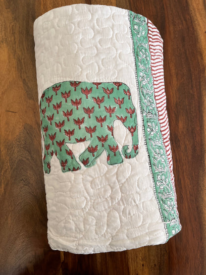 Elephant Handblock Comfortable Baby Quilt (40”*60”)
