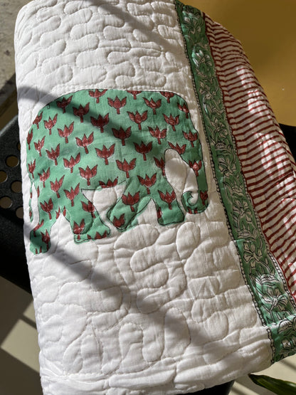 Elephant Handblock Comfortable Baby Quilt (40”*60”)