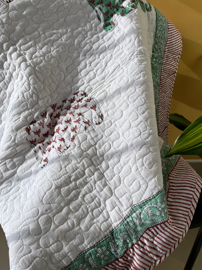 Elephant Handblock Comfortable Baby Quilt (40”*60”)