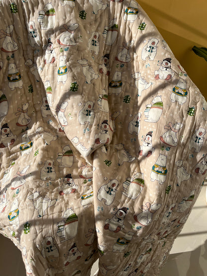 Mini Snowman Handblock Cozzy Baby Quilt