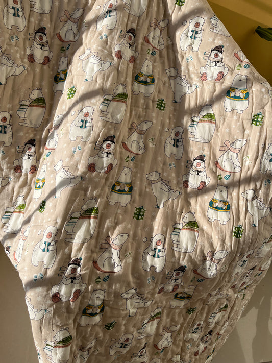 Mini Snowman Handblock Cozzy Baby Quilt