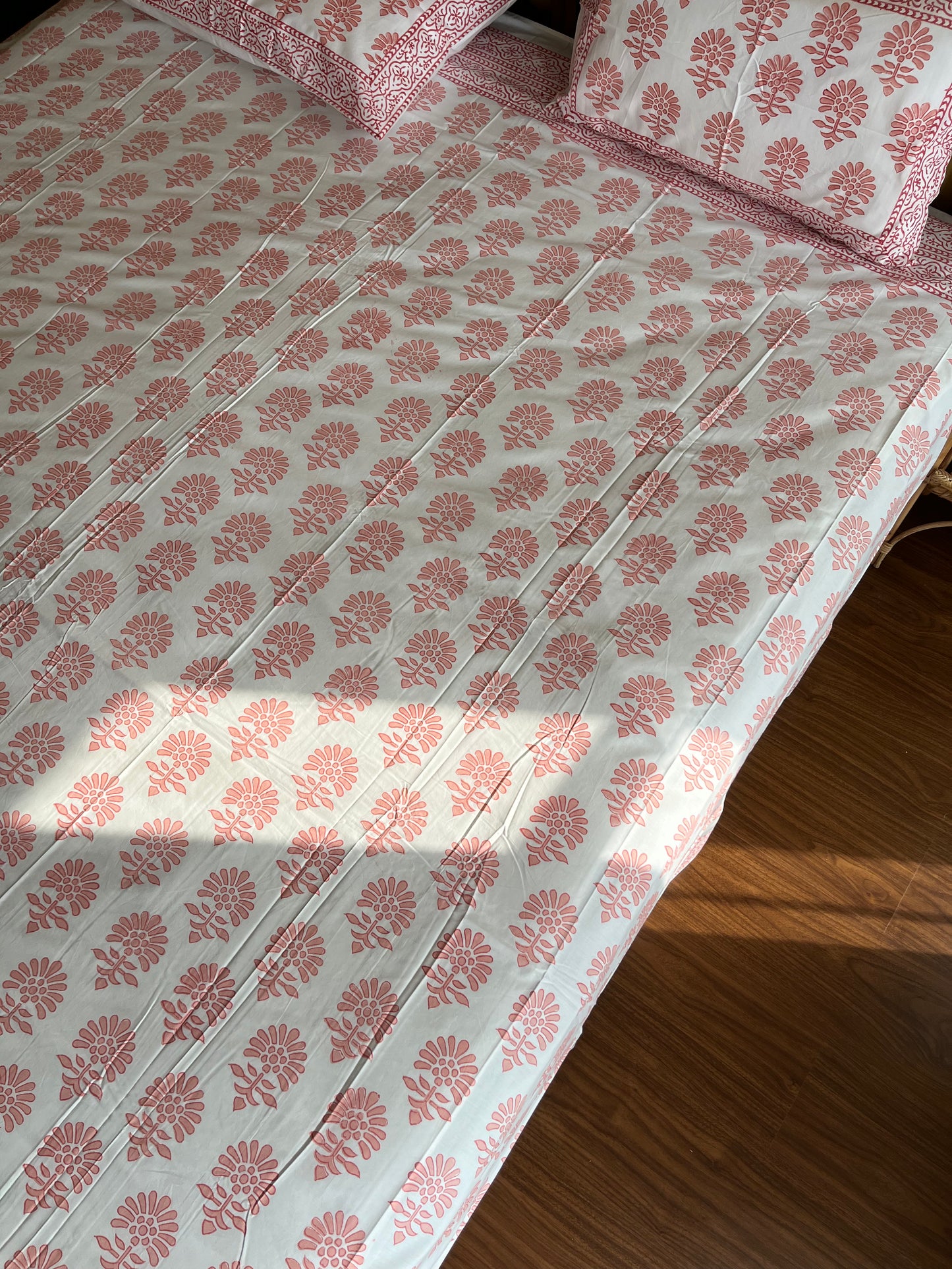 Floral Symphony HandBlock King Size Bedsheet with 2 Pillow Covers (108”*108”)