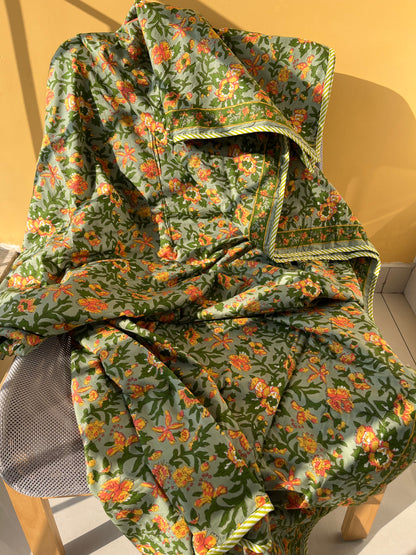 Floral vine Soft Mulmul Cotton Screen Printed Double Bed Dohars