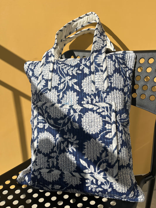 Bloom Vertical Cotton Quilted Tote Bag
