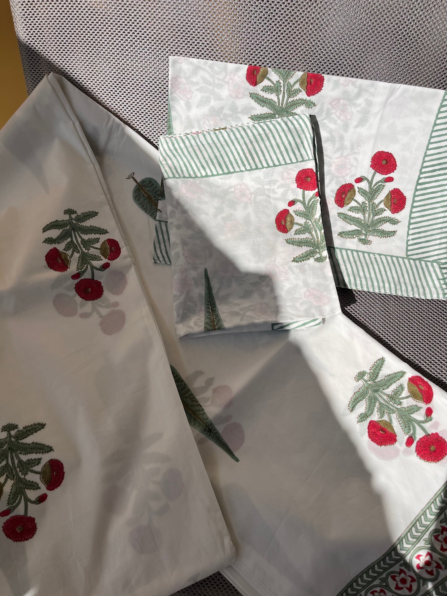 Cherry Spires HandBlock Queen Size Bedsheet Set with 2 Pillow Covers (90”*108”)
