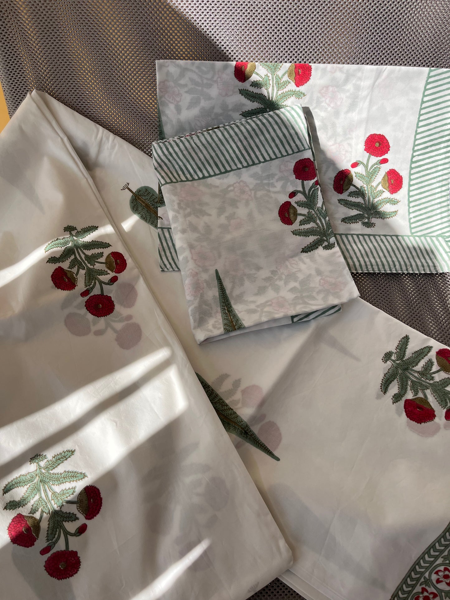 Cherry Spires HandBlock Queen Size Bedsheet Set with 2 Pillow Covers (90”*108”)