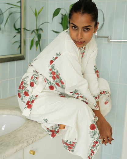 Maroon Bloom Premium Cotton Waffle Bathrobe (Adult)