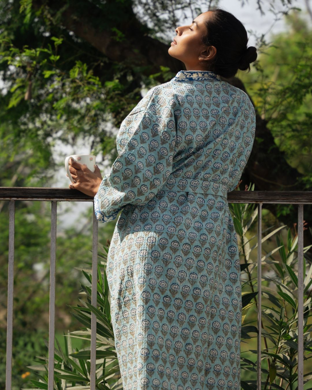 Turqoise Floral Premium Cotton Waffle Bathrobe (Adult)