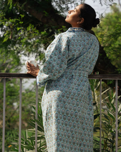 Turqoise Floral Premium Cotton Waffle Bathrobe (Adult)