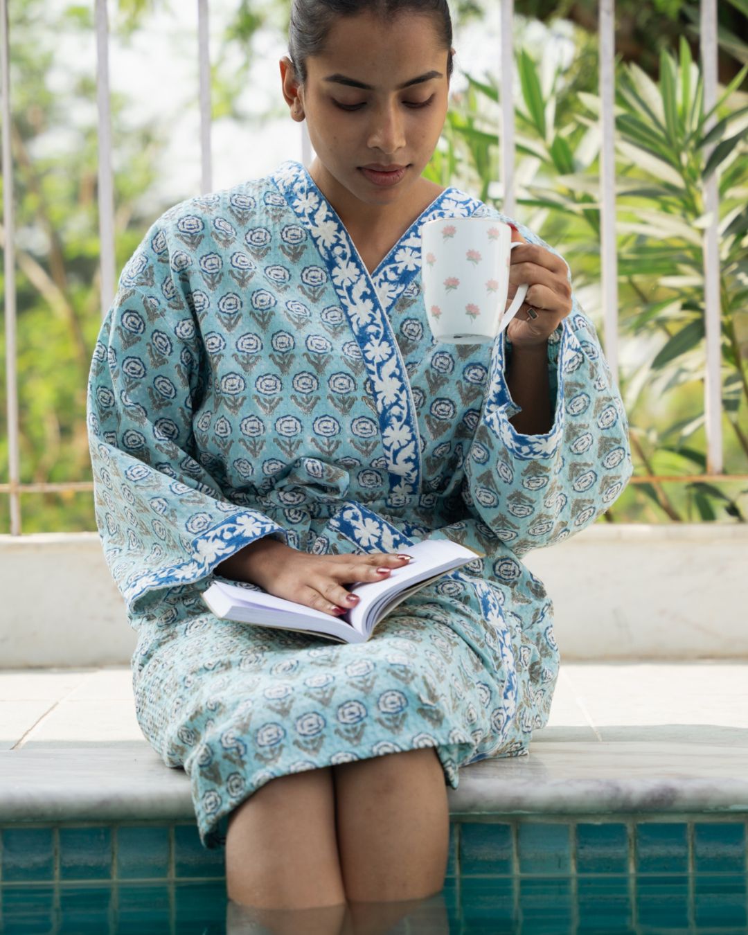 Turqoise Floral Premium Cotton Waffle Bathrobe (Adult)