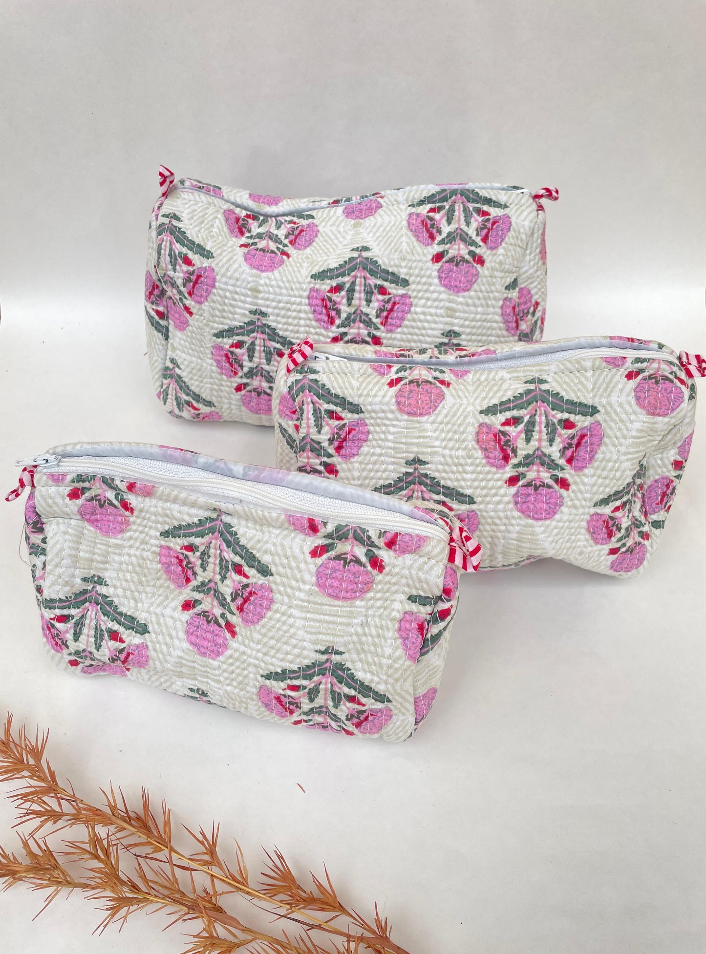Poppy Cotton Quilted Pouches (set of 3)