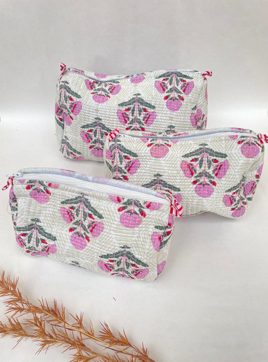 Poppy Cotton Quilted Pouches (set of 3)