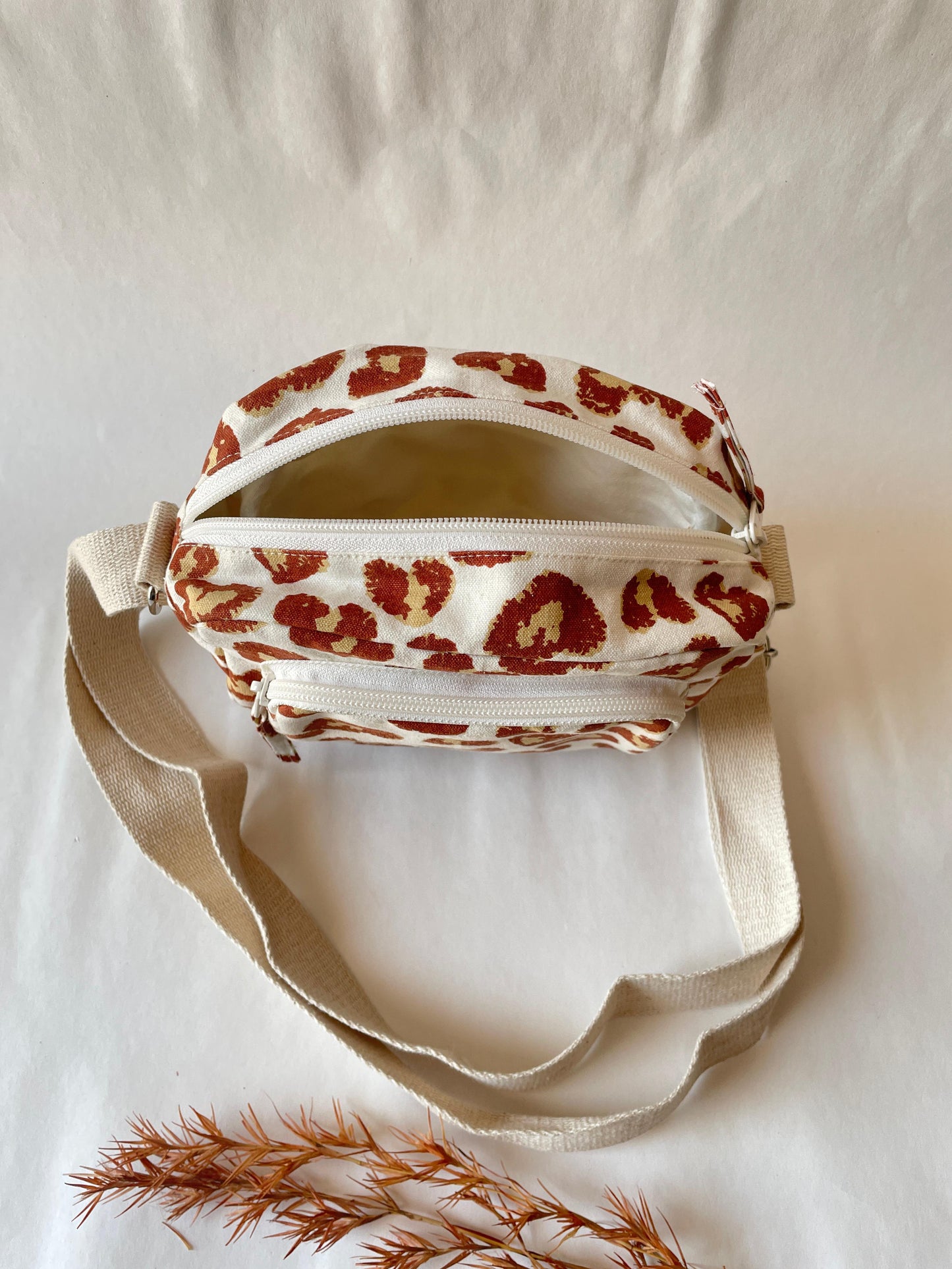 Leopard Cotton Canvas Multi-pocket Crossbody Sling – Travel Light, Stay Stylish (Green)