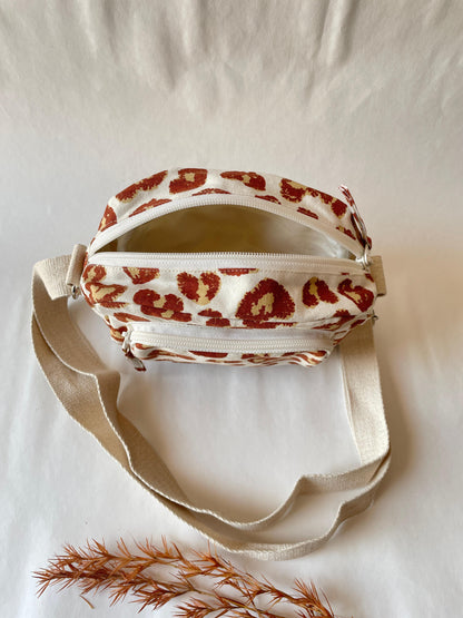 Leopard Cotton Canvas Multi-pocket Crossbody Sling – Travel Light, Stay Stylish (Green)