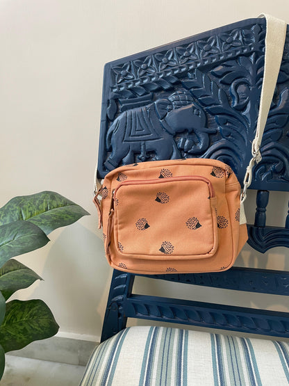 Tan Brown Cotton Canvas Multi-pocket Crossbody Sling – Travel Light, Stay Stylish